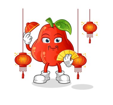 Fener resimli su elmalı Çin yemeği. karakter vektörü