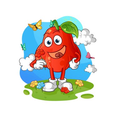 İlkbaharda elma toplar. karakter vektörü