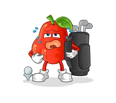 Golf ekipmanlı su elması. çizgi film maskotu vektörü