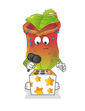 Nepenthes bir köstebek maskotunu haklıyor. çizgi film vektörü