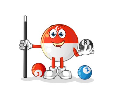 Singapur bayrağı bilardo karakterini canlandırıyor. çizgi film maskotu vektörü