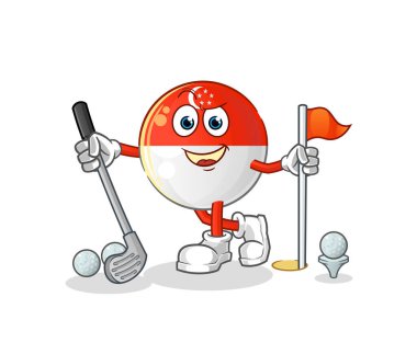 Singapur bayrağı golf oynuyor. çizgi film karakteri