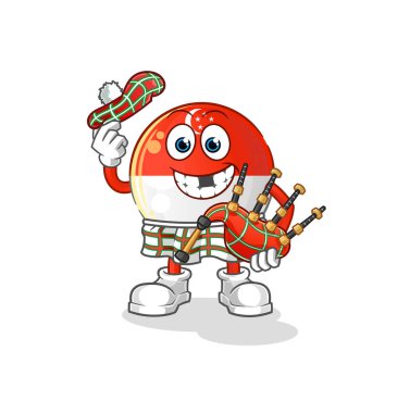 Gayda taşıyıcısı olan Singapur bayrağı İskoçyalı. çizgi film karakteri