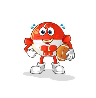 Singapur bayrağı rugby oynuyor. çizgi film maskotu vektörü