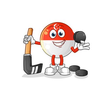 Singapur bayrağı hokey oynuyor. çizgi film karakteri