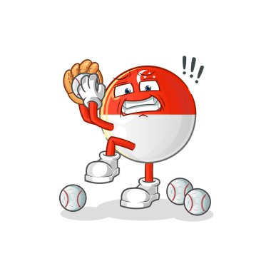 Singapur bayrağı beyzbol atıcısı çizgi filmi. çizgi film maskotu vektörü