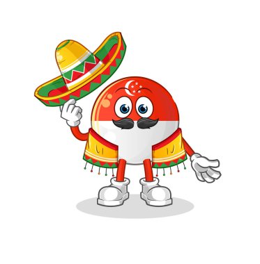 Singapur bayrağı Meksika kültürü ve bayrağı. çizgi film maskotu vektörü