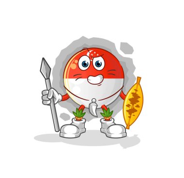 Singapur bayrağı Afrikalı kabile savaş maskotu. çizgi film vektörü