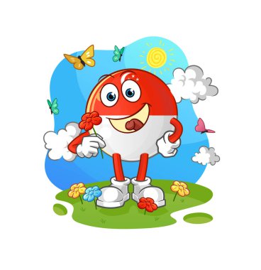 Singapur bayrağı baharda çiçek toplar. karakter vektörü