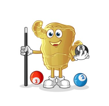 Ginger bilardo oynuyor. çizgi film maskotu vektörü