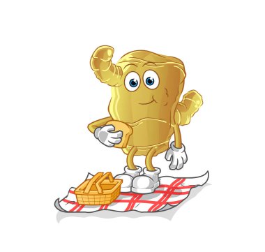 Piknik karikatüründeki kızıl. çizgi film maskotu vektörü