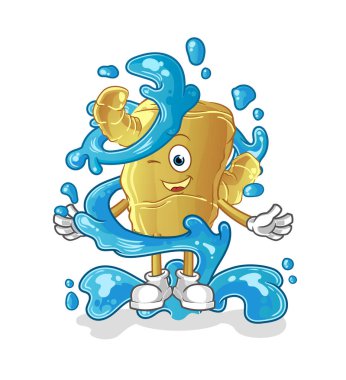 Su maskotuyla zencefilli tatlı. çizgi film vektörü