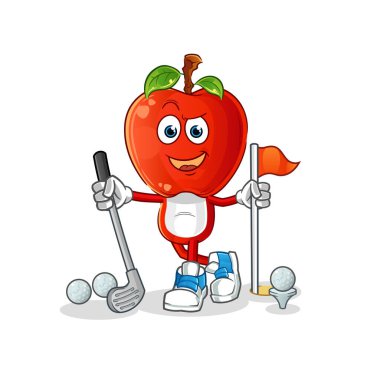 Elma kafalı çizgi film golf oynuyor. çizgi film karakteri