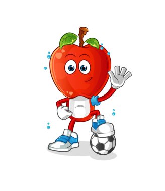 Elma kafalı çizgi film futbol illüstrasyonu oynuyor. karakter vektörü