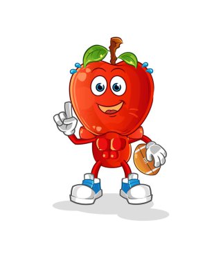 Elma kafalı çizgi film karakteri rugby oynuyor. çizgi film vektörü