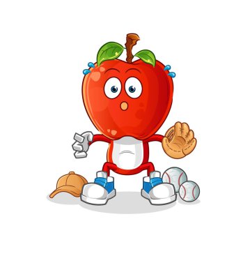 Elma kafalı çizgi film beyzbol tutucusu. çizgi film maskotu vektörü