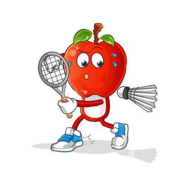 Elma kafalı karikatür badminton oynuyor. karakter vektörü
