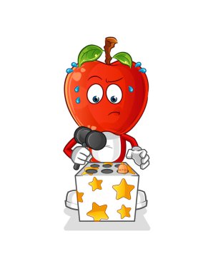 Elma kafalı çizgi film karakteri bir köstebek maskotunu hakladı. çizgi film vektörü