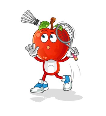 Badminton 'da elma kafalı karikatür ezmesi. çizgi film maskotu vektörü