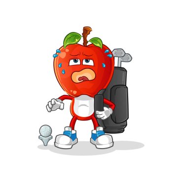 Elma kafalı, golf ekipmanlı bir çizgi film. çizgi film maskotu vektörü