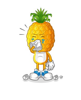 Ananas kafalı çizgi film karakteri sümkürdü. çizgi film maskotu vektörü