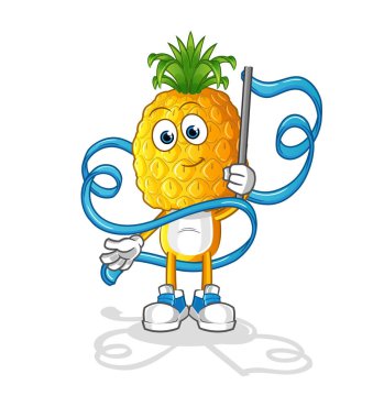 Ananas kafalı çizgi film Ritmik Jimnastik maskotu. çizgi film vektörü