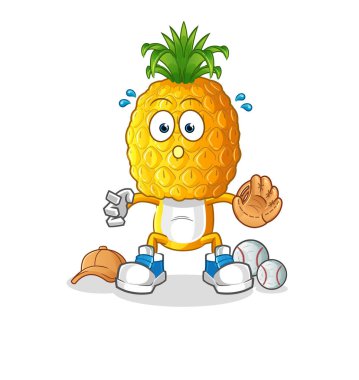 Ananas kafalı çizgi film beyzbol tutucusu. çizgi film maskotu vektörü