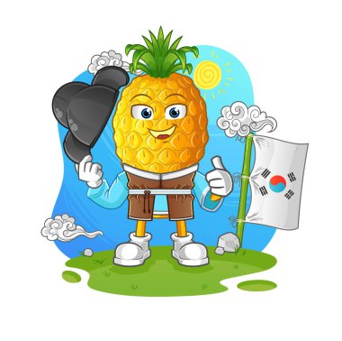 Ananas kafalı karikatür Kore kültür vektörü. çizgi film karakteri