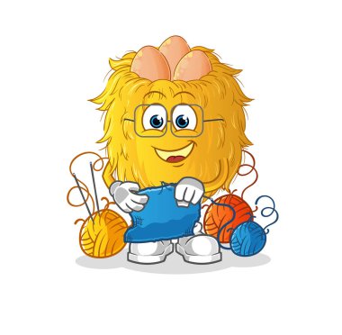 Kuş yuvası terzi maskotu. çizgi film vektörü