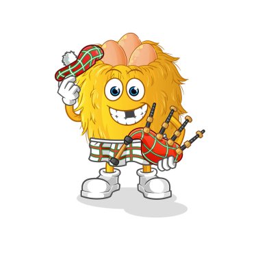 Gayda taşıyıcısı olan kuş yuvası İskoçyalı. çizgi film karakteri