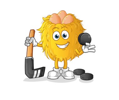 Kuş yuvası hokey oynuyor. çizgi film karakteri