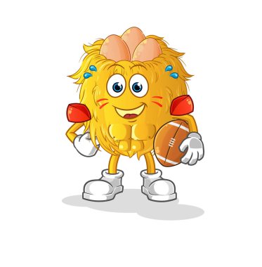 Kuş yuvası rugby oynuyor. çizgi film maskotu vektörü