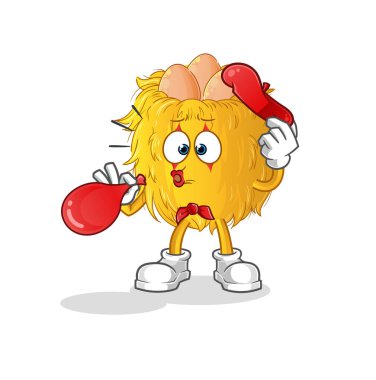 Kuş yuvası pandomim balonu şişiriyor. çizgi film maskotu vektörü