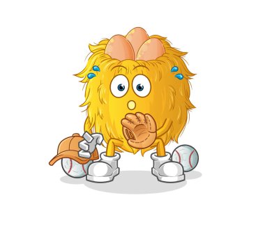 Kuş yuvası beyzbol yakalayıcı çizgi filmi. çizgi film maskotu vektörü