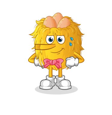 Kuş yuvası Pinokyo karakteri gibi yalan söyler. çizgi film maskotu vektörü