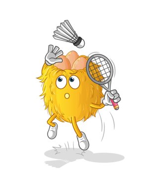 Badminton çizgi filminde kuş yuvası parçalanıyor. çizgi film maskotu vektörü