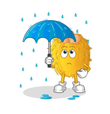 Kuş yuvası şemsiye illüstrasyonunu tutuyor. karakter vektörü