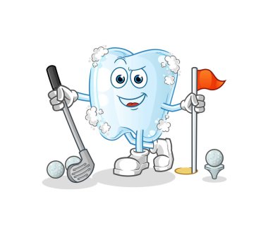 Köpüklü diş golf oynuyor. çizgi film karakteri