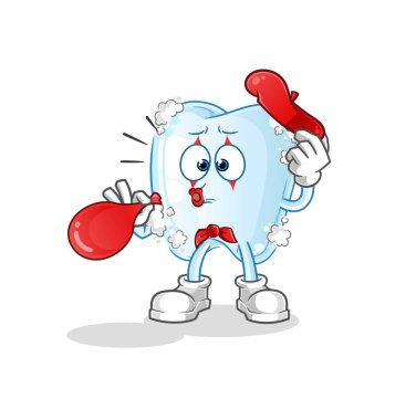 Köpük pandomimli diş balon şişiriyor. çizgi film maskotu vektörü