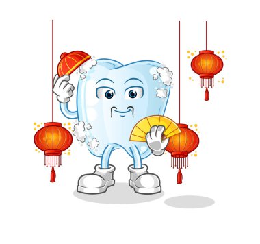 Fener resimli köpüklü Çin yemeği. karakter vektörü