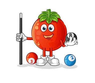 Domates bilardo karakterini canlandırır. çizgi film maskotu vektörü