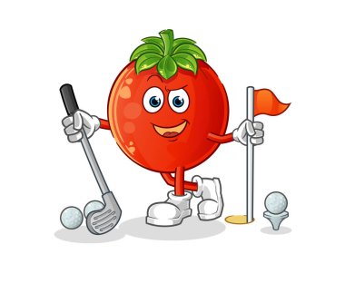 Golf oynayan domates. çizgi film karakteri