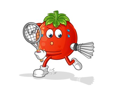 Badminton oynayan domates. karakter vektörü
