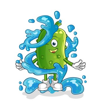 Salatalık ve su maskotu. çizgi film vektörü