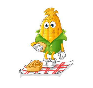 Piknik karikatüründeki mısır. çizgi film maskotu vektörü