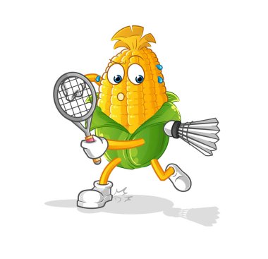Badminton oynayan mısırlar. karakter vektörü