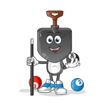 Kürek kafalı çizgi film bilardo karakterini canlandırıyor. çizgi film vektörü