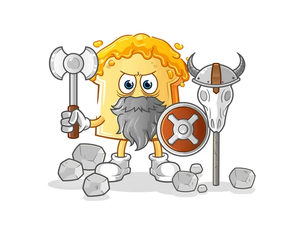 Pão Com Mel Viking Com Uma Ilustração Machado Vetor Caracteres —  Vetores de Stock