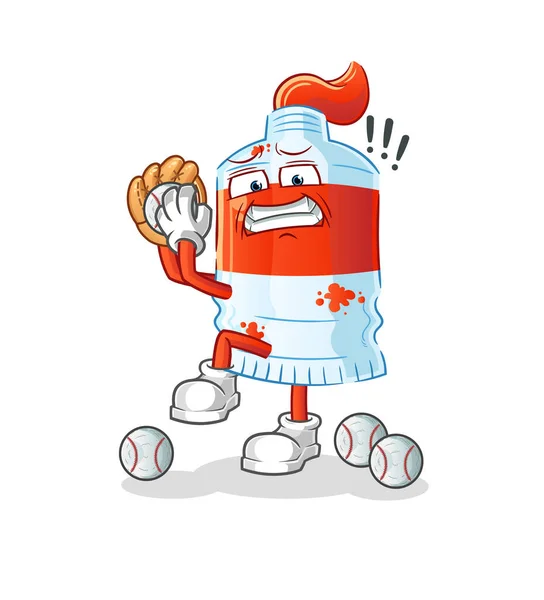 Aquarelle Tube Baseball Lanceur Dessin Animé Vecteur Mascotte Dessin Animé — Image vectorielle