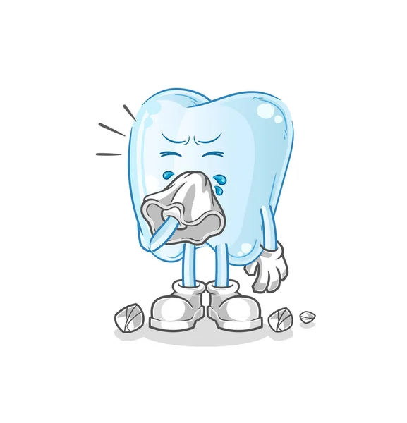 Tooth Blowing Nose Character Cartoon Mascot Vector — Stock Vector